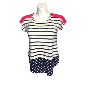 A.gain‎ | MIXED MEDIA SHORT SLEEVE T-SHIRT STRIPED NEON ACCENTS POLKA DOTS M